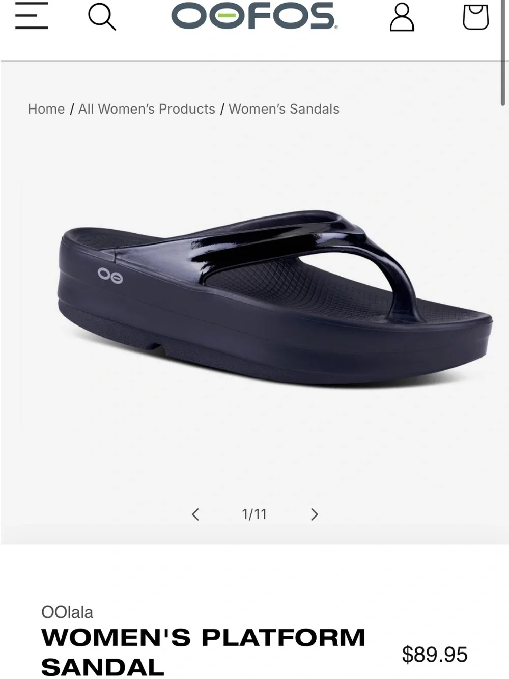 🖤 OOFOS OOmega OOlala Black Platform Recovery Thong Sandals - Men's Size 8